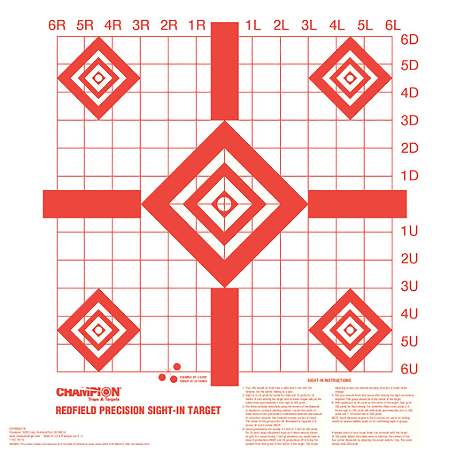 Champion Targets 47387 Redfield Precision Sight-In Diamond Target 16" x 16" White/Red 100 Pk
