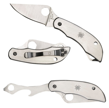 Spyderco C175P Clipitool 4.57" Folding Plain 8Cr13MoV SS Blade Stainless Handle with Built-In Screwdriver/Opener