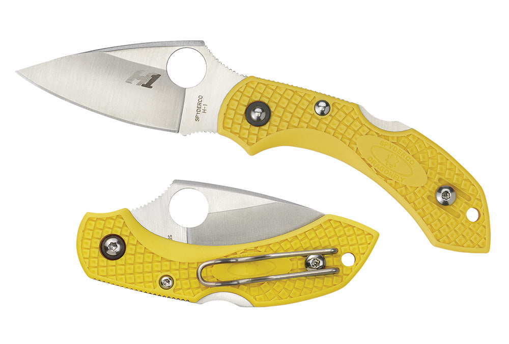 Spyderco C28SYL2 Dragonfly2 Salt Folding Knife 2.25" Clip Point SpyderEdge H1 Blade Yellow FRN Handle Pocket Clip