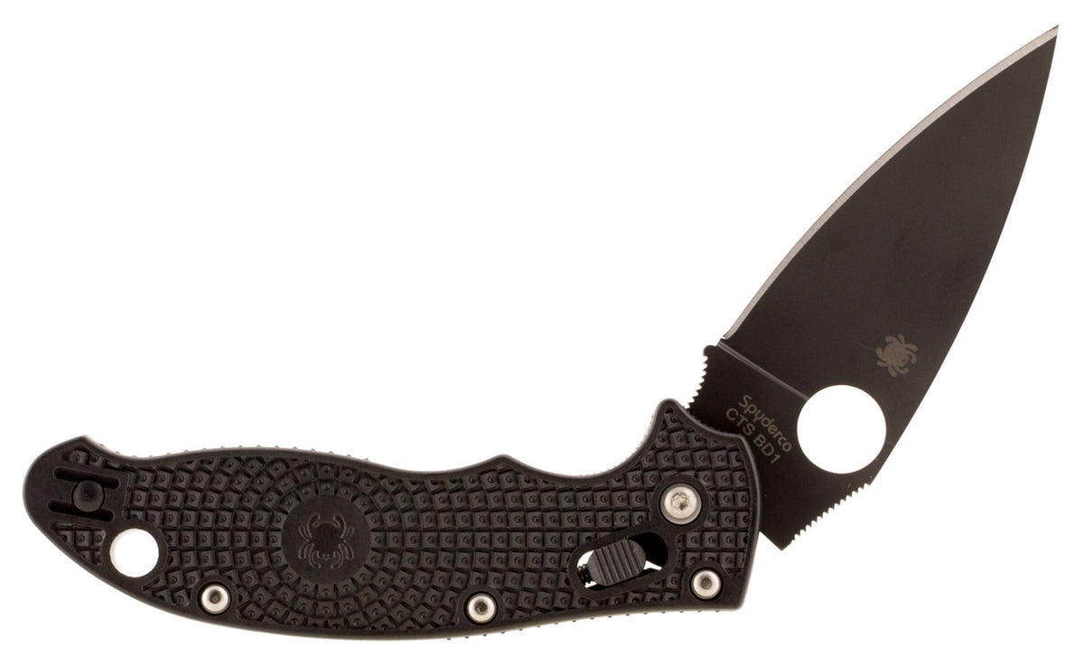 Spyderco C101PBBK2 Manix 2 LTW 3.37" Folding Pocket Knife Black DLC BD1 Steel Drop Point Blade Black FRCP Handle