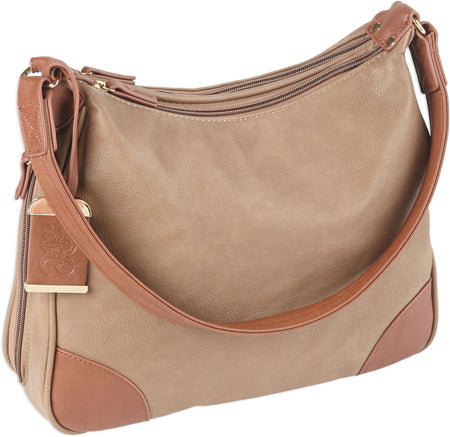 Bulldog BDP014 Hobo Style Leather Carry Purse with Holster Taupe Tan Trim Fits Small Autos & Revolvers