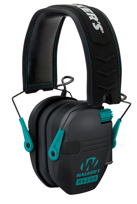 Walker's 23 dB Razor Slim Electronic Hearing Muff Over-the-Head Teal Accent Black Polymer
