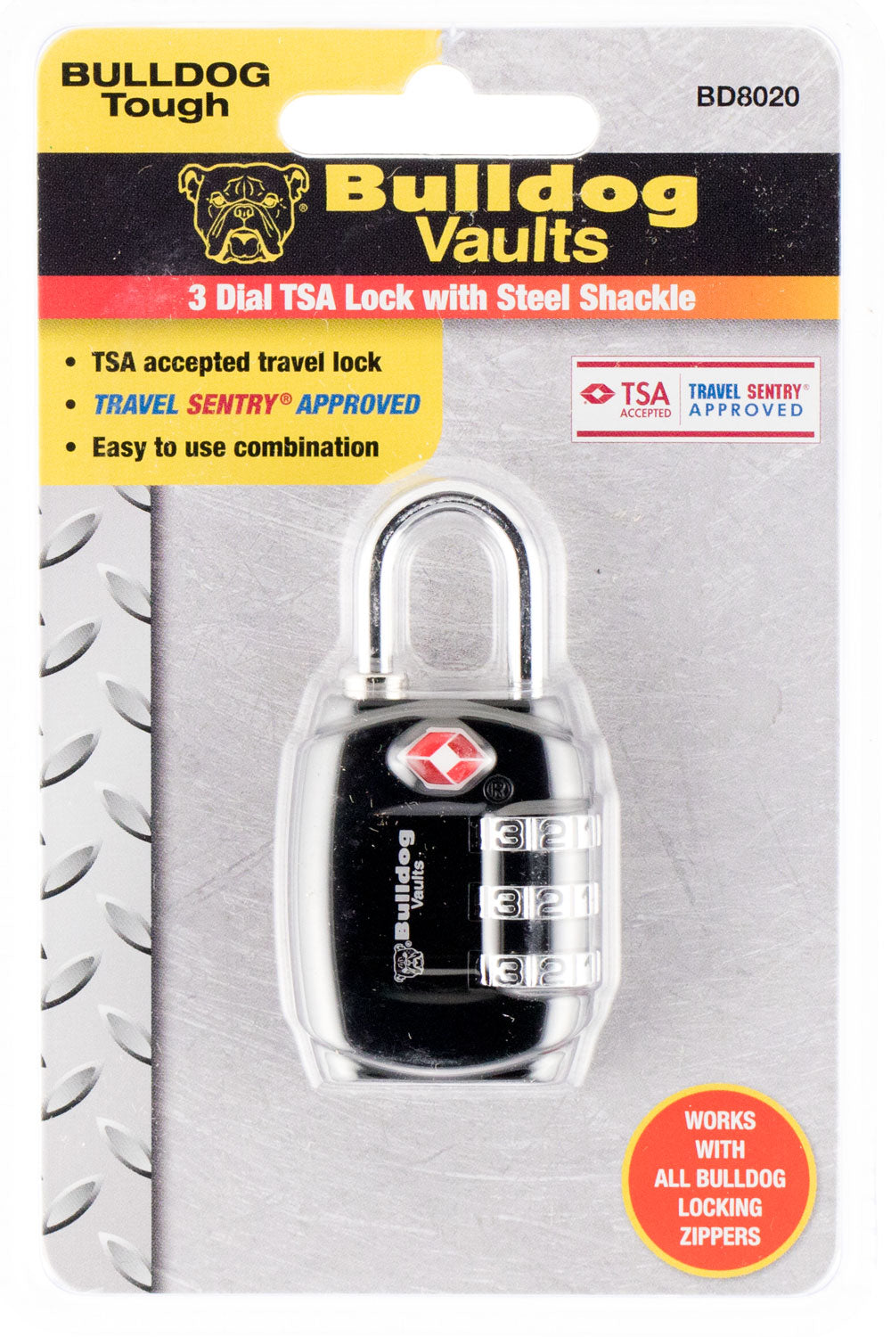 Bulldog BD8020 TSA-Accepted Steel Shackle Combination Lock for Luggage
