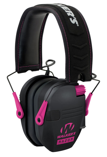 Walker's 23 dB Razor Slim Electronic Hearing Muff Over-the-Head Pink Accent Black Polymer