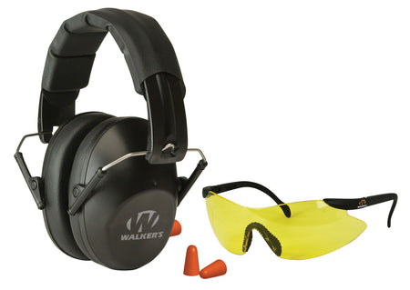 Walker's Pro Low Profile Muff Combo Kit Includes Shooting Glasses & Foam Ear Plugs 31 dB