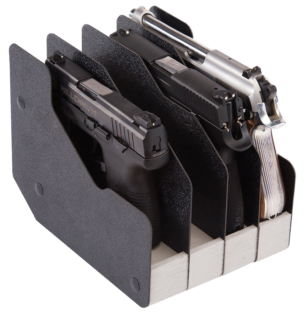 BenchMaster BMWRM14 4-Pistol Universal Handgun Rack, Black Metal, USA Made
