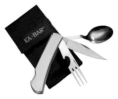 KA-BAR Hobo Stainless Utensil Set 3-Piece Fork Knife Spoon 3in Blade Boxed