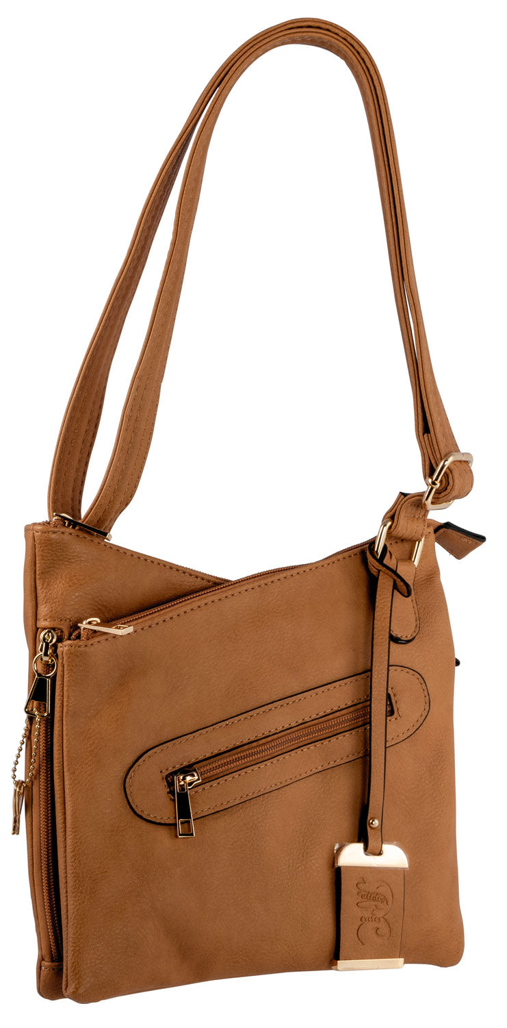 Bulldog BDP032 Concealed Carry Cross Body Purse with Holster Tan Leather Fits Small Autos & Revolvers