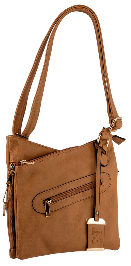 Bulldog BDP032 Concealed Carry Cross Body Purse with Holster Tan Leather Fits Small Autos & Revolvers