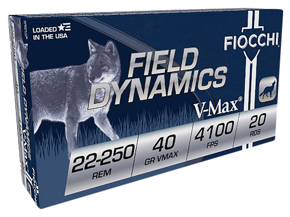 Fiocchi Field Dynamics Hornady V-Max 40 Grain .22-250 Remington 4100 fps 762344711034