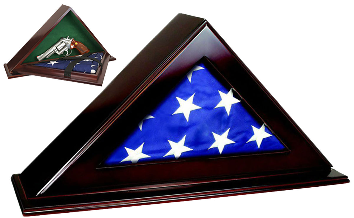 Peace Keeper Patriot Flag Concealment Case Mahogany Solid Wood 22"Wx11.5"H