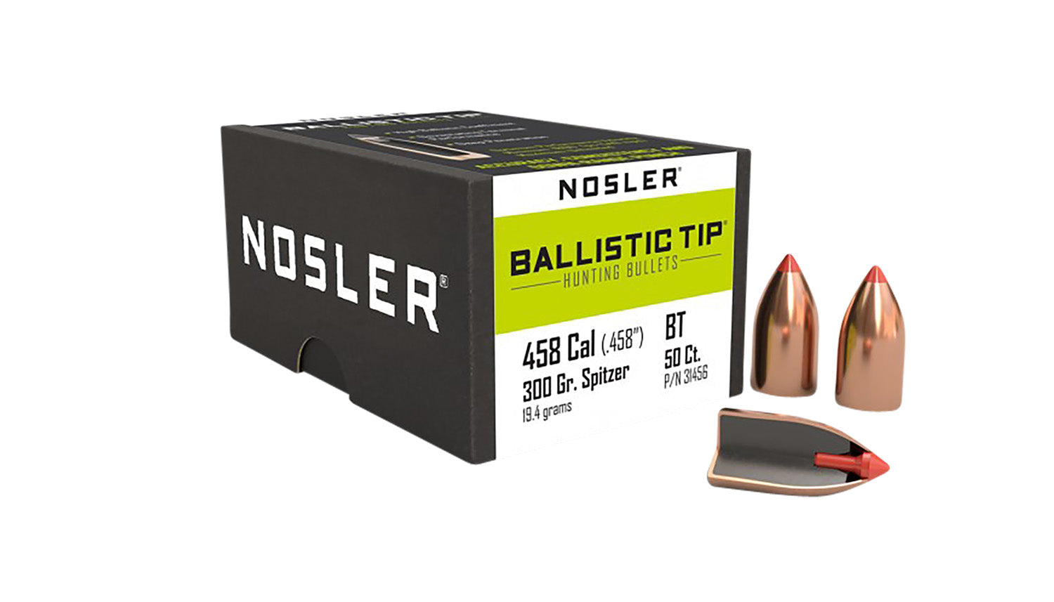 Nosler 31456 Ballistic Tip .458 Caliber 300 Grain Spitzer Point Bullets 50/Box