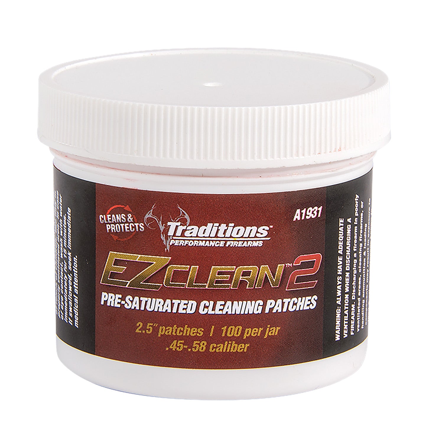 Traditions A1931 EZ Clean 2 Muzzleloader Cleaning Patches .45-.54 Cal 100 Jar