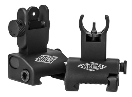 Yankee Hill Machine 5040H Q.D.S. Folding Iron Sight Set Hooded Stem AR Platform Black