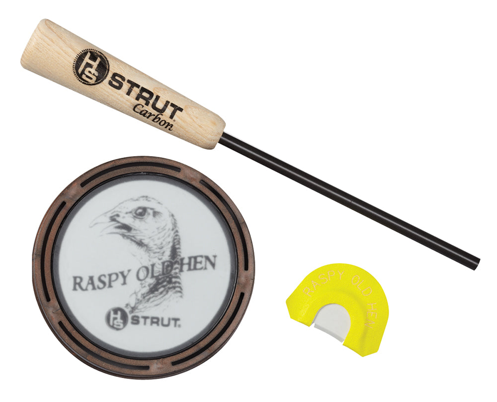 HS Strut 07011 Raspy Old Hen Glass Pan Turkey Call Carbon Striker with Premium Flex Diaphragm