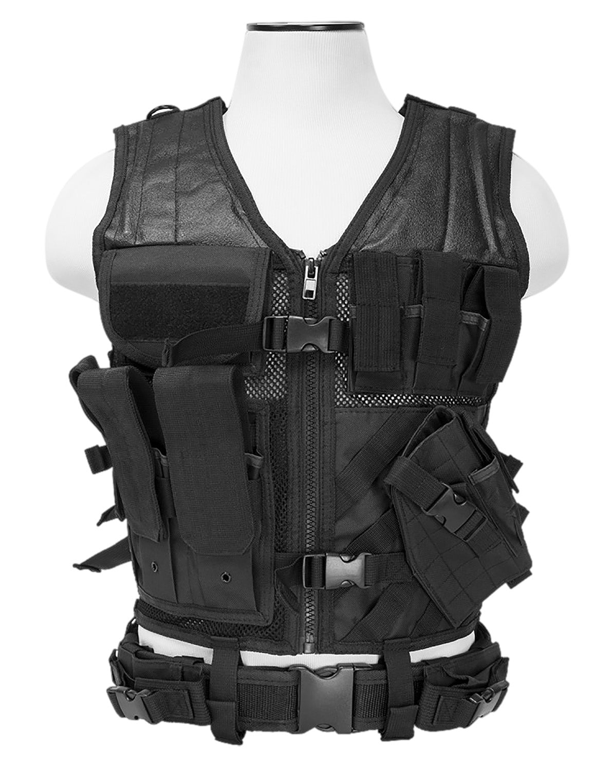 NcStar CTV2916B Black Tactical Vest Adjustable Webbing Med-2XL with Pistol Belt