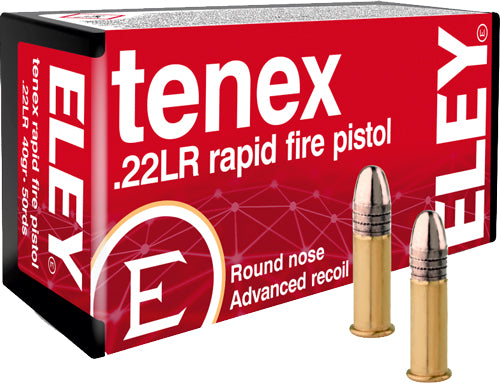 Eley Tenex Rapid Fire Pistol Round Nose 40 Grain .22 Long Rifle 1085 FPS. 650911001308