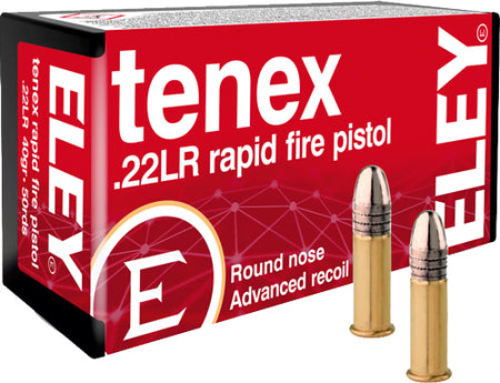 Eley Tenex Rapid Fire Pistol Round Nose 40 Grain .22 Long Rifle 1085 FPS. 650911001308