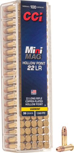 CCI .22 Long Rifle Mini-Mag 36 grain Copper Plated Hollow Point ammunition