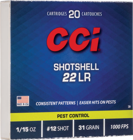 CCI .22 Long Rifle Shotshell Pest Control 31 grain #12 Shot ammunition