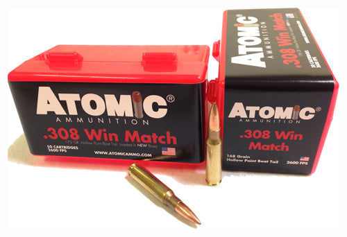 Atomic .308 Win / 7.62x51mm Match 168 grain Hollow Point Boat Tail ammunition