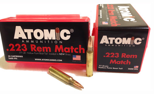 Atomic .223 Remington Match 77 grain Hollow Point Boat Tail ammunition