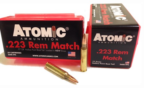 Atomic .223 Remington Match 77 grain Hollow Point Boat Tail ammunition