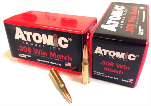 Atomic .308 Win / 7.62x51mm Match 175 grain Jacketed Hollow Point ammunition