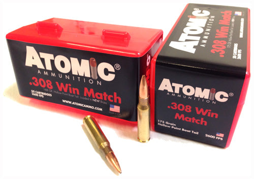 Atomic .308 Win / 7.62x51mm Match 175 grain Jacketed Hollow Point ammunition