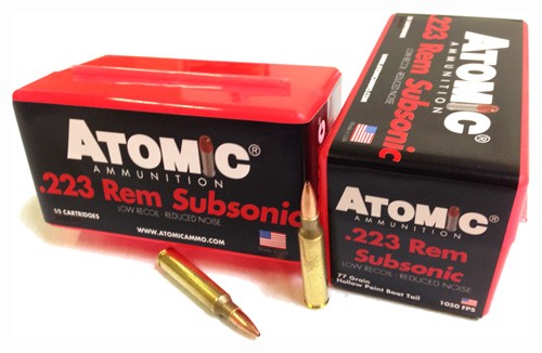 Atomic .223 Remington Subsonic 77 grain Hollow Point Boat Tail ammunition