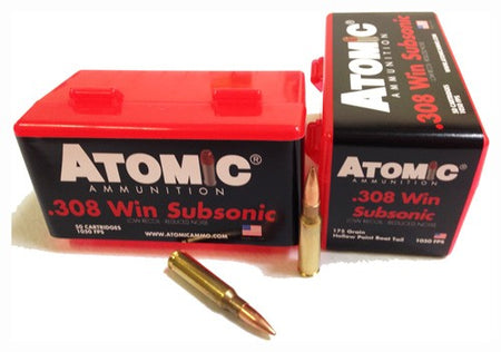 Atomic .308 Win / 7.62x51mm SubSonic 175 grain Sierra Boat Tail Hollow Point ammunition