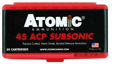 Atomic .45 ACP/Auto Subsonic 250 grain Bonded Match Hollow Point ammunition
