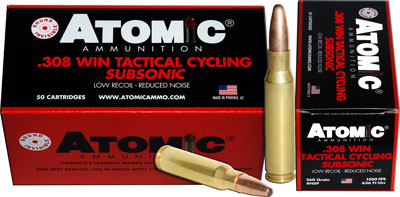 Atomic .308 Win / 7.62x51mm Subsonic 260 grain Soft Point Round Nose ammunition
