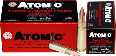 Atomic 7.62x39mm Subsonic 220 grain Hollow Point Boat Tail ammunition