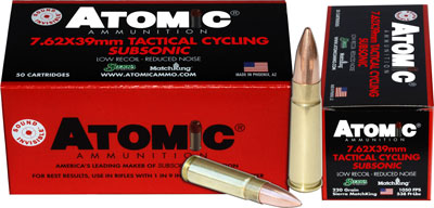 Atomic 7.62x39mm Subsonic 220 grain Hollow Point Boat Tail ammunition