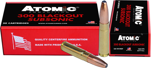 Atomic .300 AAC Blackout Subsonic 260 grain Round Nose Soft Point Boat Tail ammunition
