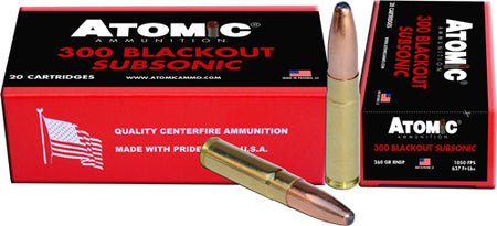 Atomic .300 AAC Blackout Subsonic 260 grain Round Nose Soft Point Boat Tail ammunition