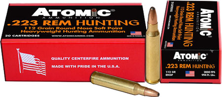 Atomic .223 Remington Hunting 112 grain Jacketed Soft Point ammunition