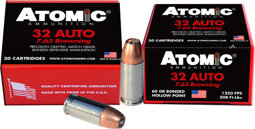 Atomic .32 ACP +P 60 grain Jacketed Hollow Point ammunition