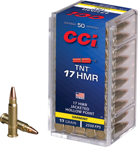 CCI TNT Jacketed Hollow Point 17 Grain .17 HMR 2550 fps 076683000538