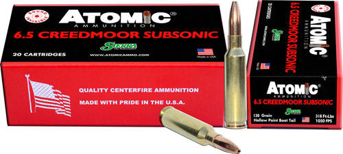 Atomic 6.5mm Creedmoor Subsonic 130 grain Sierra MatchKing Boat Tail Hollow Point ammunition