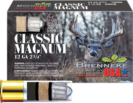 Brenneke SL-122CLM Classic Magnum Hunting 12 Gauge 2.75" 1-1/8oz Slug 1510 fps 4030128120188