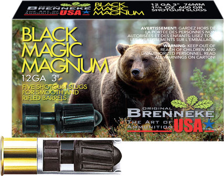 Brenneke 12 Gauge Shotgun Ammo Black Magic Magnum Hunting 3 in 1-3/8 oz Slug