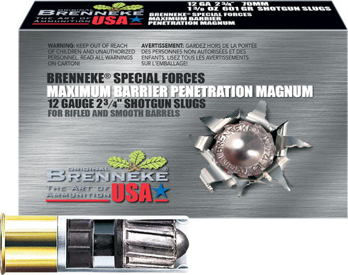 Brenneke 12 Gauge Shotgun Ammo Special Forces Maximum Barrier Penetration Magnum 2.75 in 1-3/8 oz Slug
