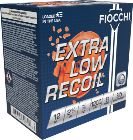 Fiocchi 12 Gauge Shotgun Ammo Exacta Target Low Recoil Trainer 2.75 in 7/8 oz #8