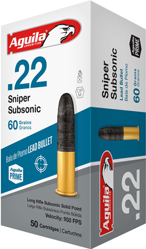 Aguila .22 Long Rifle Sniper Subsonic 60 grain Lead Solid Point ammunition