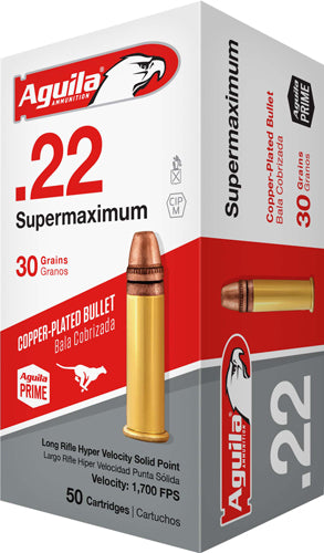 Aguila Supermaximum Copper Plated Solid Point 30 Grain .22 Long Rifle 1700 FPS. 640420012988