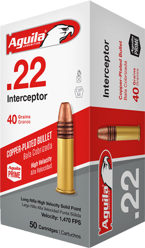 Aguila Interceptor Copper Plated Solid Point 40 Grain .22 Long Rifle 1470 FPS. 640420012995