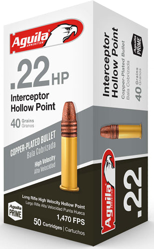 Aguila .22 Long Rifle Interceptor 40 grain Copper Plated Hollow Point ammunition