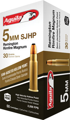 Aguila 5mm Remington Rim Target & Range High Velocity 30 grain Semi Jacketed Hollow Point ammunition